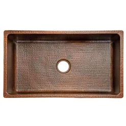Premier Copper Products 33" Copper Kitchen Sink, Oil Rubbed Bronze, KSDB33199