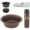 Premier Copper Products 14" Round Hammered Copper Prep Bar Sink w/ 3.5" Drain Opening, Matching Drain and Accessories, Oil Rubbed Bronze, BSP5_BR14DB3-G