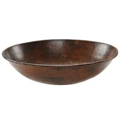 Premier Copper Products 17" Oval Wired Rim Vessel Hammered Copper Bathroom Sink, Matching Drain and Accessories, Oil Rubbed Bronze, BSP5_VO17WDB-P