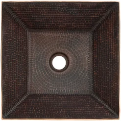Premier Copper Products 14" Square Copper Bathroom Sink, Oil Rubbed Bronze, PVSQ14DB
