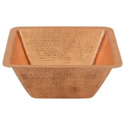 Premier Copper Products 15" Square Hammered Copper Bar/Prep Sink w/ 2" Drain Opening in Polished Copper, Matching Drain and Accessories, BSP5_BS15PC2-B