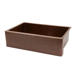 Premier Copper Products 33" Antique Hammered Copper Kitchen Apron Single Basin Farmhouse Sink with Matching Drain, and Accessories, Antique Copper, KSP3_KASB33229