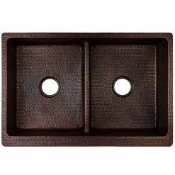 Premier Copper Products 33" Copper Farmhouse Sink, 50/50 Double Bowl, Oil Rubbed Bronze, KA50DB33229-SD5