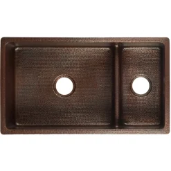Premier Copper Products 33" Copper Kitchen Sink, 70/30 Double Bowl, Oil Rubbed Bronze, K70DB33199-SD5