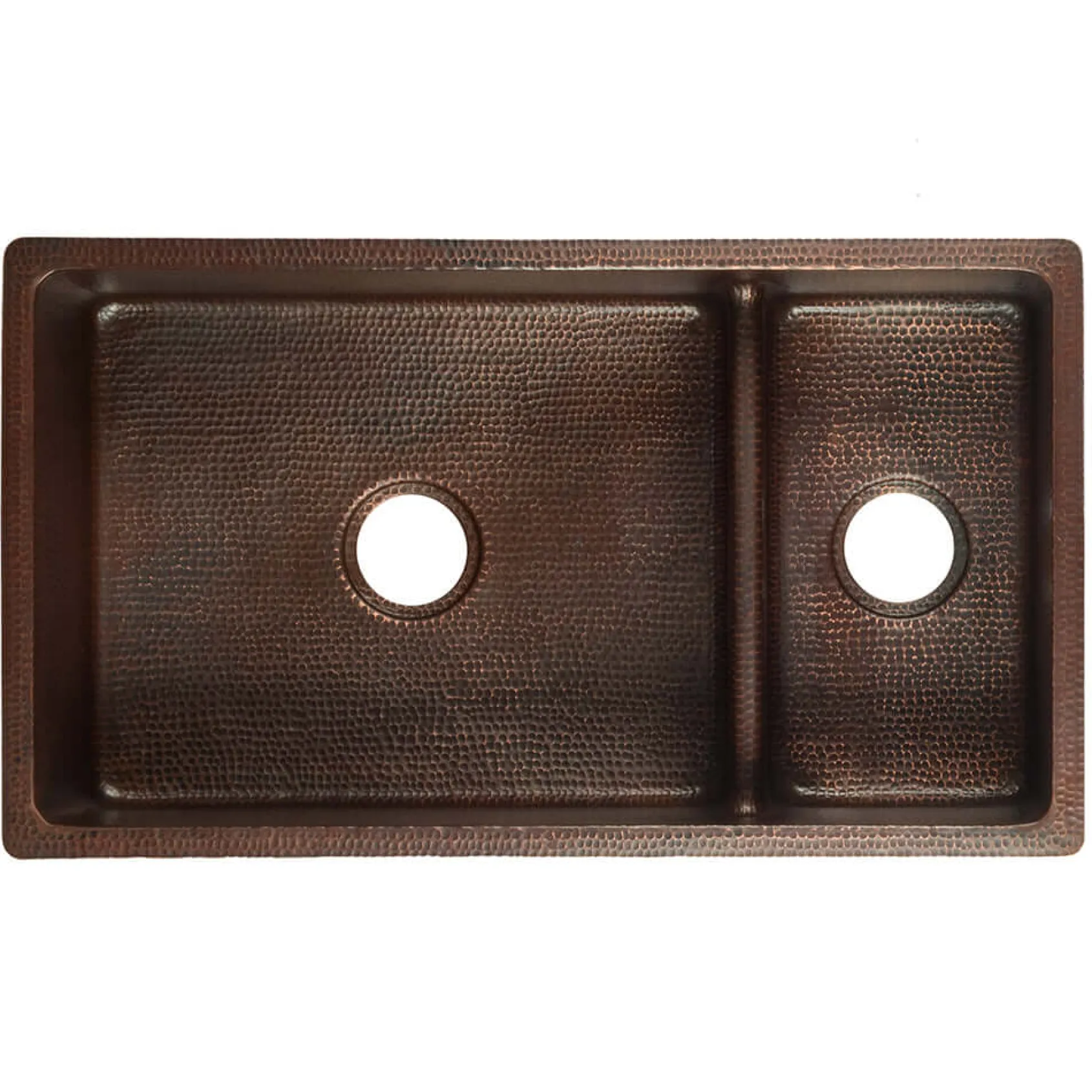 Premier Copper Products 33" Copper Kitchen Sink, 70/30 Double Bowl, Oil Rubbed Bronze, K70DB33199-SD5