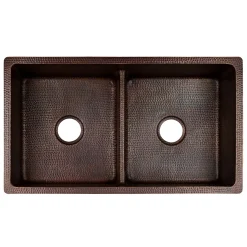 Premier Copper Products 33" Copper Kitchen Sink, 50/50 Double Bowl, Oil Rubbed Bronze, K50DB33199-SD5