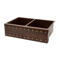 Premier Copper Products 33" Copper Farmhouse Sink, 50/50 Double Bowl, Oil Rubbed Bronze, KA50DB33229BS