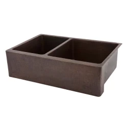 Premier Copper Products 33" Copper Farmhouse Sink, 40/60 Double Bowl, Oil Rubbed Bronze, KA40DB33229