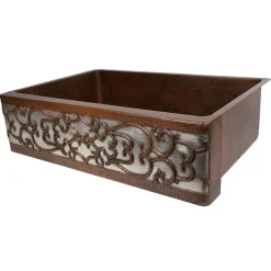 Premier Copper Products 33" Copper Farmhouse Sink, Oil Rubbed Bronze and Nickel, KASDB33229S-NB