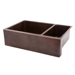 Premier Copper Products 33" Copper Farmhouse Sink, 75/25 Double Bowl, Oil Rubbed Bronze, KA75DB33229