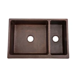 Premier Copper Products 33" Copper Farmhouse Sink, 75/25 Double Bowl, Oil Rubbed Bronze, KA75DB33229