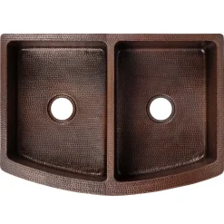 Premier Copper Products 33" Copper Farmhouse Sink, 50/50 Double Bowl, Oil Rubbed Bronze, KA50RDB33249