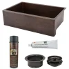 Premier Copper Products 33" Hammered Copper Kitchen Apron Single Basin Farmhouse Sink with Matching Drain, and Accessories, Oil Rubbed Bronze, KSP3_KASDB33229