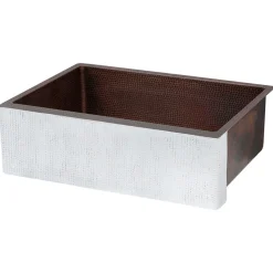 Premier Copper Products 30" Hammered Copper Farmhouse Sink, Glazed White, 14 Gauge, KASWHT30229