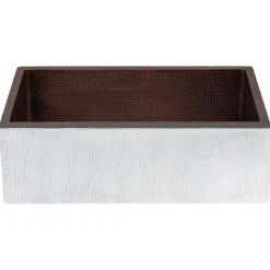 Premier Copper Products 30" Hammered Copper Farmhouse Sink, Glazed White, 14 Gauge, KASWHT30229