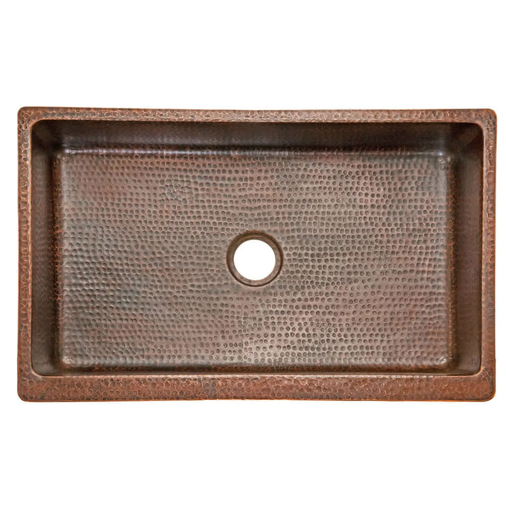 Premier Copper Products 35" Hammered Copper Kitchen Apron Single Basin Farmhouse Sink with Matching Drain and Accessories, Oil Rubbed Bronze, KSP3_KASDB35229