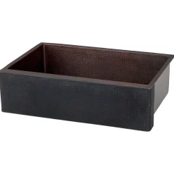 Premier Copper Products 33" Hammered Copper Farmhouse Sink, Glazed Black, 14 Gauge, KASBLK33229