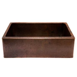Premier Copper Products 30" Hammered Copper Kitchen Apron Single Basin Farmhouse Sink with Matching Drain and Accessories, Oil Rubbed Bronze, KSP3_KASDB30229
