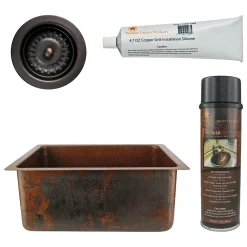 Premier Copper Products 20" Hammered Copper Kitchen/Bar/Prep Single Basin Sink, Matching Drain and Accessories, Oil Rubbed Bronze, BSP5_BREC20DB-D