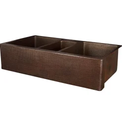 Premier Copper Products 42" Hammered Copper Kitchen Apron Triple Basin Farmhouse Sink w/ Matching Drains and Accessories, Oil Rubbed Bronze, KSP3_KATDB422210