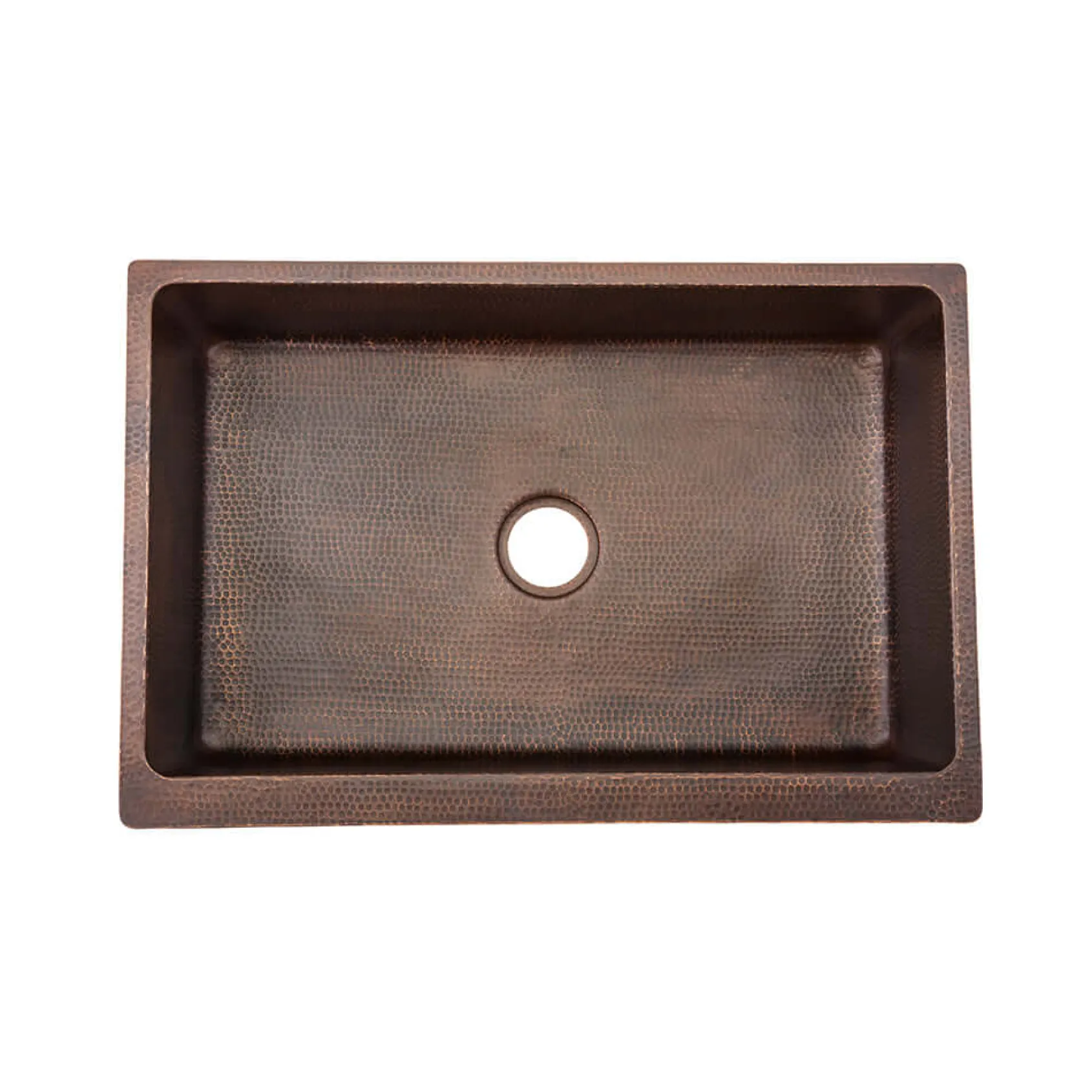 Premier Copper Products 33" Hammered Copper Kitchen Apron Single Basin Farmhouse Sink w/ Vineyard Design with Matching Drain and Accessories, Oil Rubbed Bronze, KSP3_KASDB33229G