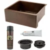 Premier Copper Products 25" Hammered Copper Kitchen Apron Single Basin Farmhouse Sink with Matching Drain and Accessorie, Oil Rubbed Bronze, KSP3_KASDB25229