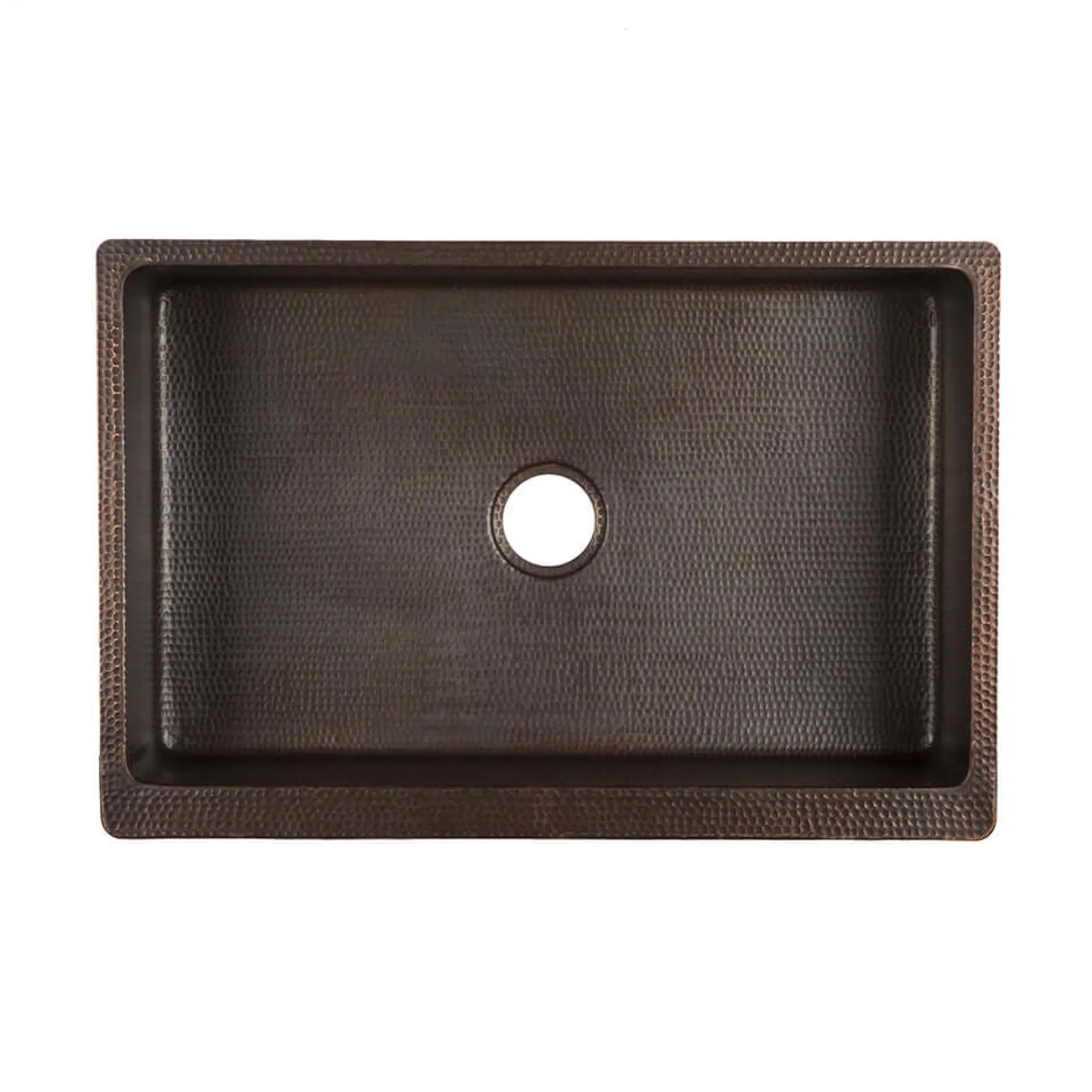 Premier Copper Products 30" Hammered Copper Kitchen Apron Single Basin Farmhouse Sink with Scroll Design with Matching Drain and Accessories, Oil Rubbed Bronze, KSP3_KASDB30229S