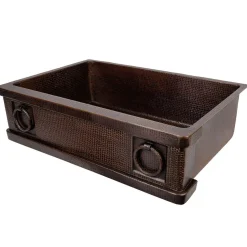 Premier Copper Products 33" Hammered Copper Kitchen Apron Single Basin Farmhouse Sink w/ Rings with Matching Drain and Accessories, Oil Rubbed Bronze, KSP3_KASDB33229R
