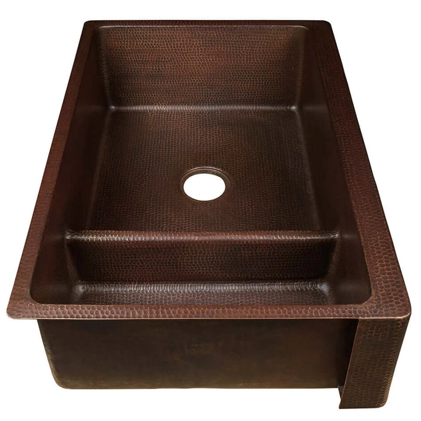 Premier Copper Products 33" Hammered Copper Kitchen Apron 30/70 Double Basin Farmhouse Sink with Short 5" Divider w/ Matching Drains and Accessories, Oil Rubbed Bronze, KSP3_KA30DB33229-SD5