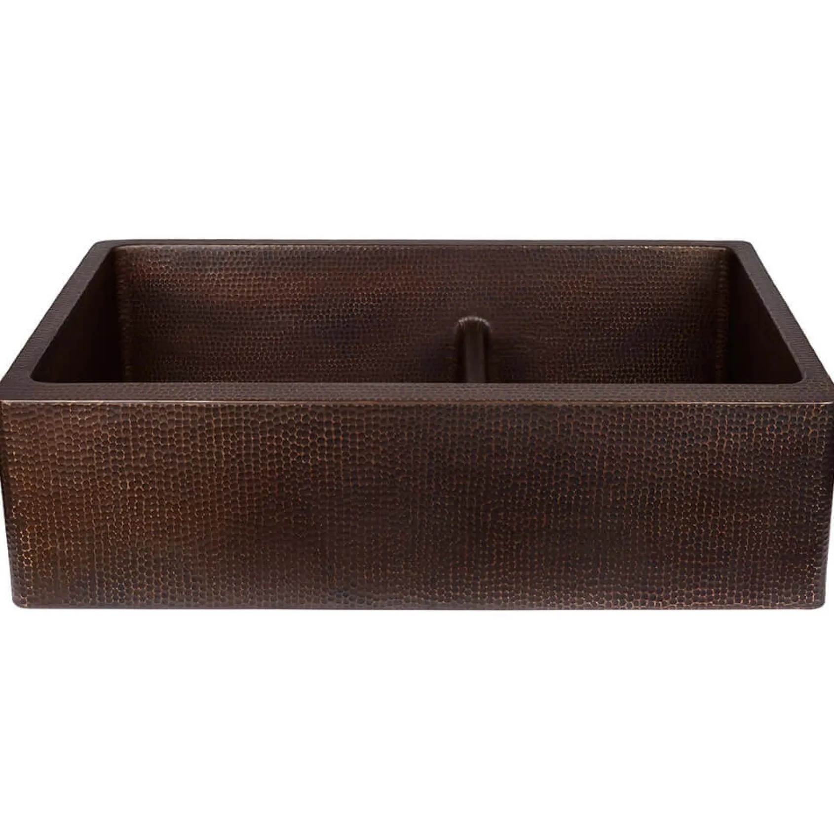 Premier Copper Products 33" Hammered Copper Kitchen Apron 60/40 Double Basin Farmhouse Sink with Short 5" Divider w/ Matching Drains and Accessories, Oil Rubbed Bronze, KSP3_KA60DB33229-SD5
