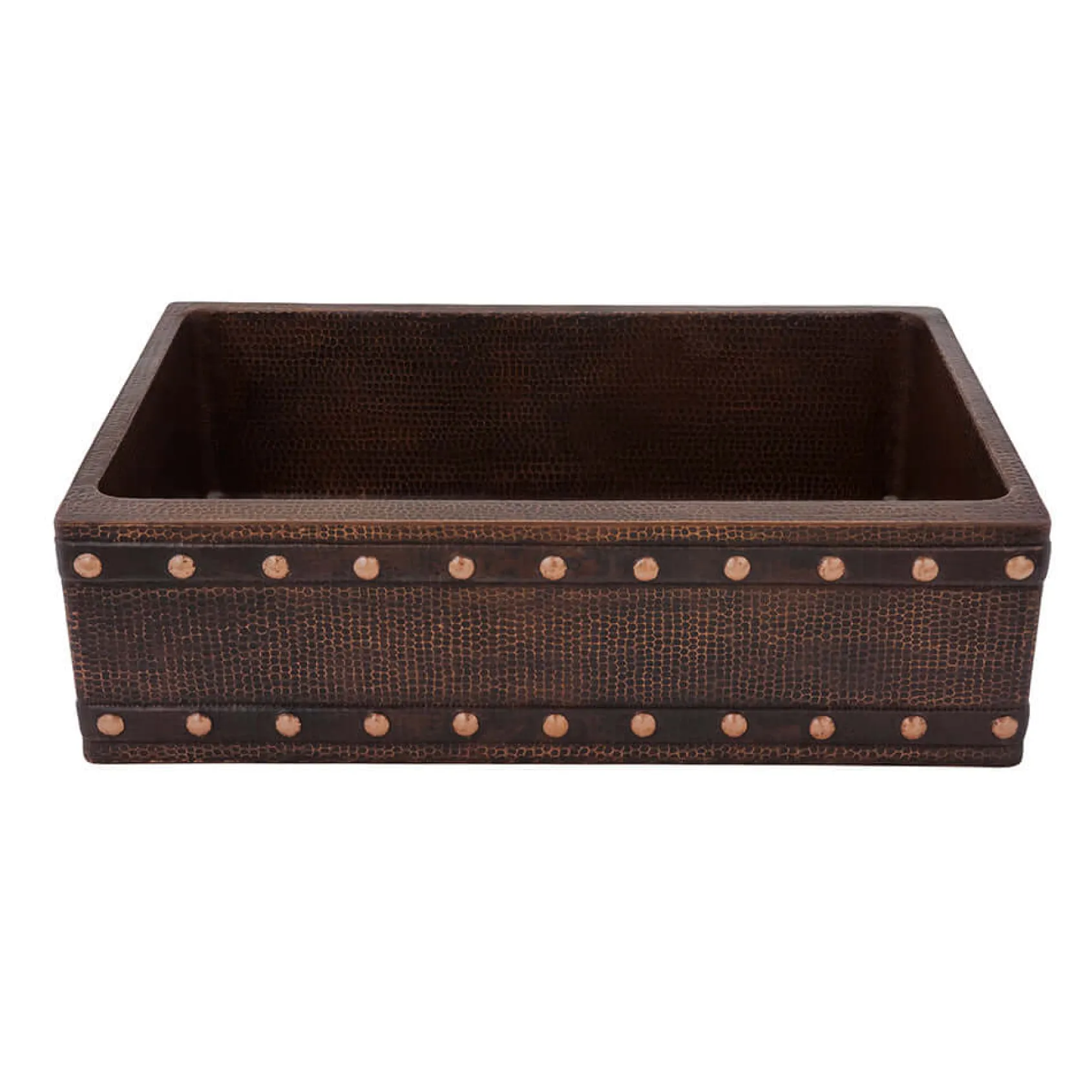 Premier Copper Products 33" Hammered Copper Kitchen Apron Single Basin Farmhouse Sink w/ Barrel Strap Design with Matching Drain and Accessories, Oil Rubbed Bronze, KSP3_KASDB33229BS