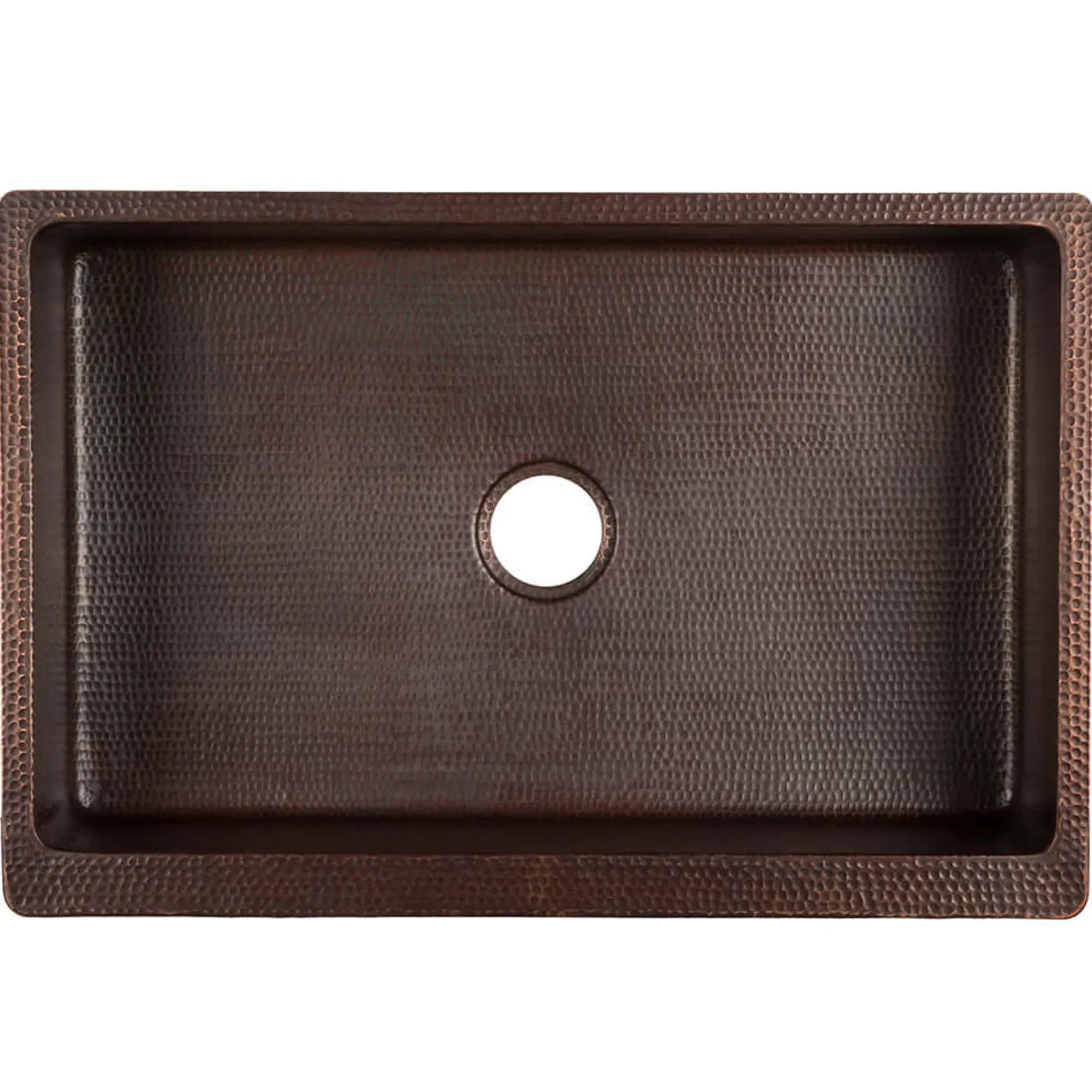 Premier Copper Products 33" Hammered Copper Kitchen Apron Single Basin Farmhouse Sink w/ Scroll Design with Matching Drain and Accessories, Oil Rubbed Bronze, KSP3_KASDB33229S
