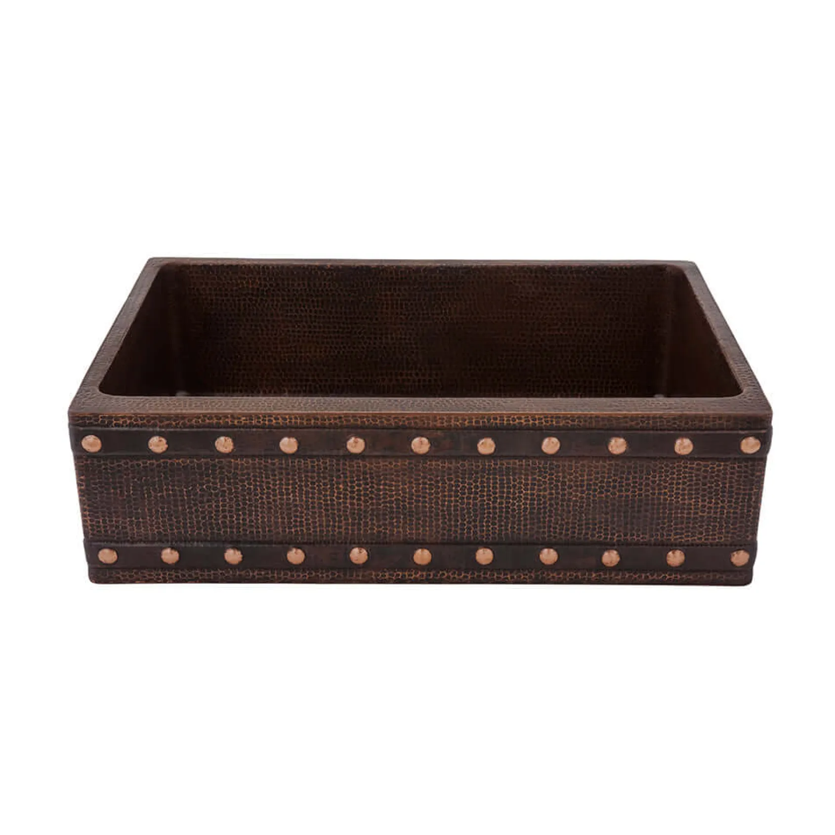 Premier Copper Products 30" Hammered Copper Kitchen Apron Single Basin Farmhouse Sink w/ Barrel Strap Design with Matching Drain and Accessories, Oil Rubbed Bronze, KSP3_KASDB30229BS