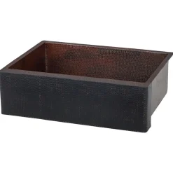 Premier Copper Products 30" Hammered Copper Farmhouse Sink, Glazed Black, 14 Gauge, KASBLK30229