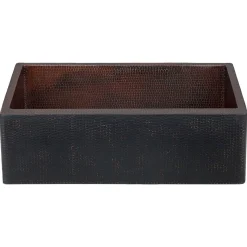 Premier Copper Products 30" Hammered Copper Farmhouse Sink, Glazed Black, 14 Gauge, KASBLK30229