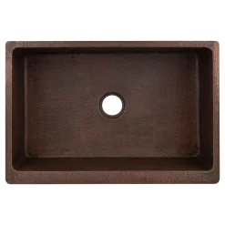 Premier Copper Products 33" Terra Firma Copper Farmhouse Sink, Dark Brown, 10 Gauge, TFKASDB332210