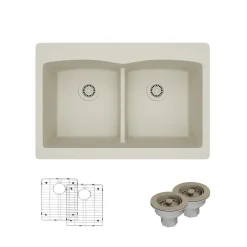 Rene 33" Composite Granite Kitchen Sink, 50/50 Double Bowl, Concrete, R3-2007-CON-ST-CGS