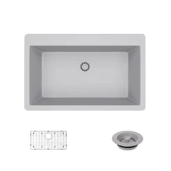 Rene 33" Composite Granite Kitchen Sink, Pewter, R3-2006-PWT-ST-CGF
