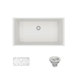 Rene 33" Composite Granite Kitchen Sink, Ivory, R3-1006-IVR-ST-CGS