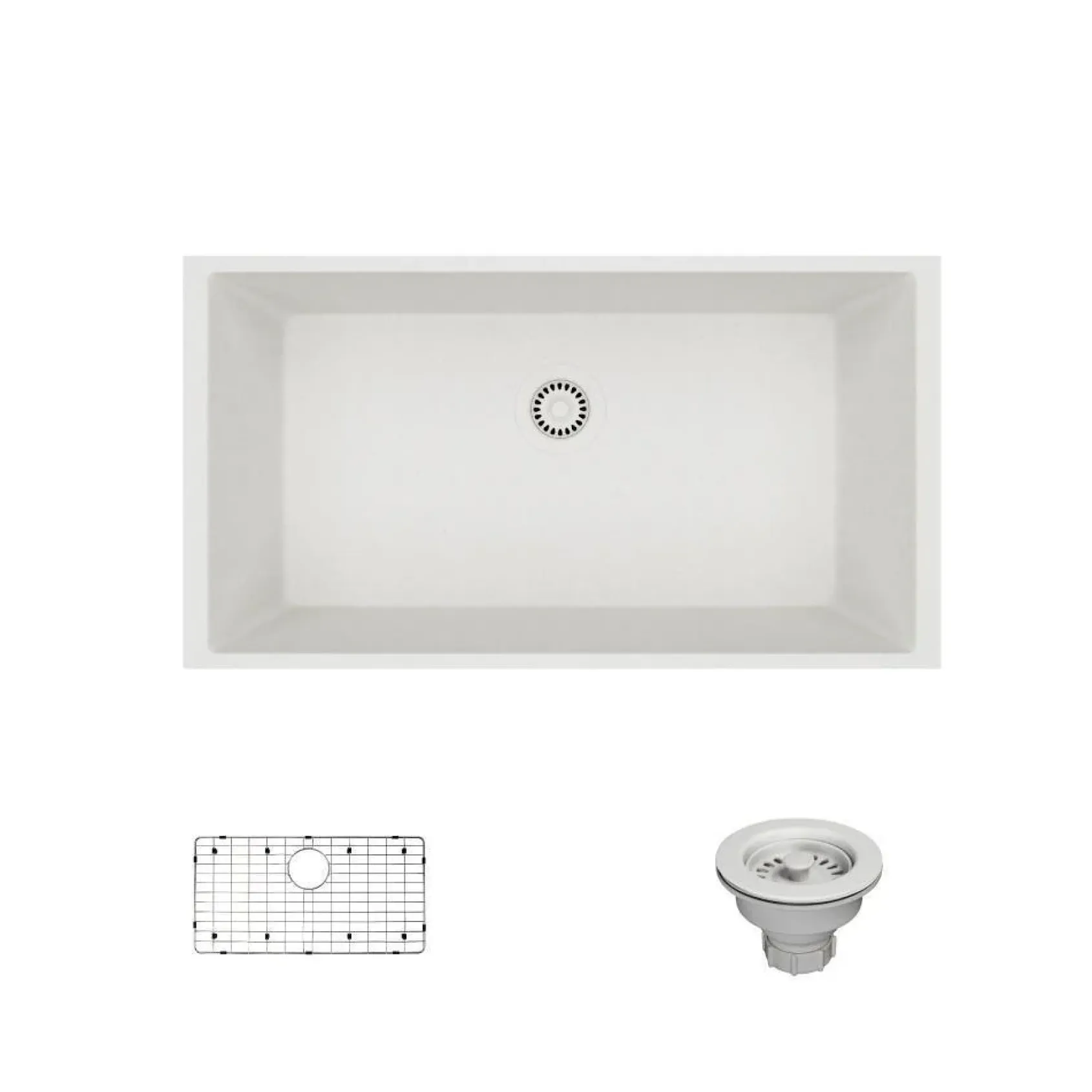 Rene 33" Composite Granite Kitchen Sink, Ivory, R3-1006-IVR-ST-CGS