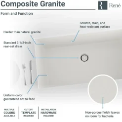 Rene 33" Composite Granite Kitchen Sink, Ivory, R3-1006-IVR-ST-CGS