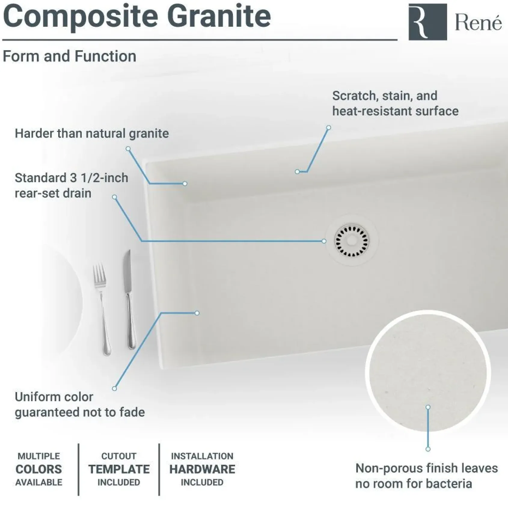 Rene 33" Composite Granite Kitchen Sink, Ivory, R3-1006-IVR-ST-CGS