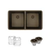 Rene 33" Composite Granite Kitchen Sink, 50/50 Double Bowl, Umber, R3-1002-UMB-ST-CGS