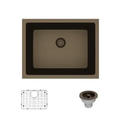 Rene 22" Composite Granite Kitchen Sink, Umber, R3-1004-UMB-ST-CGS
