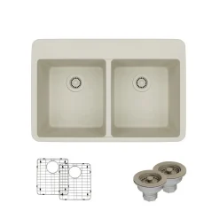 Rene 33" Composite Granite Kitchen Sink, 50/50 Double Bowl, Concrete, R3-2002-CON-ST-CGS