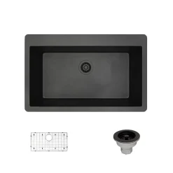 Rene 33" Composite Granite Kitchen Sink, Carbon, R3-2006-CAR-ST-CGS