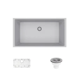 Rene 33" Composite Granite Kitchen Sink, Pewter, R3-1006-PWT-ST-CGS