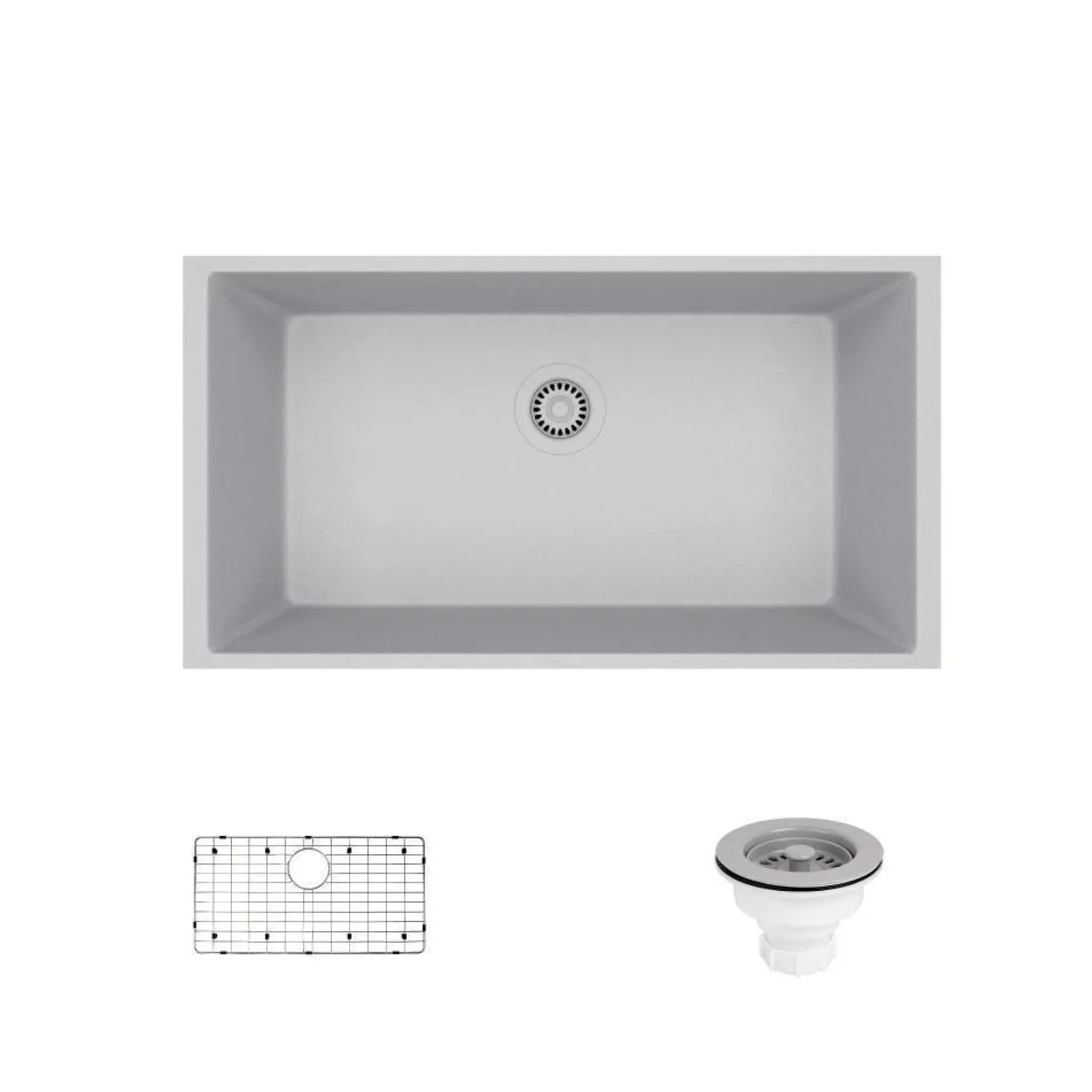 Rene 33" Composite Granite Kitchen Sink, Pewter, R3-1006-PWT-ST-CGS
