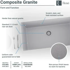 Rene 33" Composite Granite Kitchen Sink, Pewter, R3-1006-PWT-ST-CGS