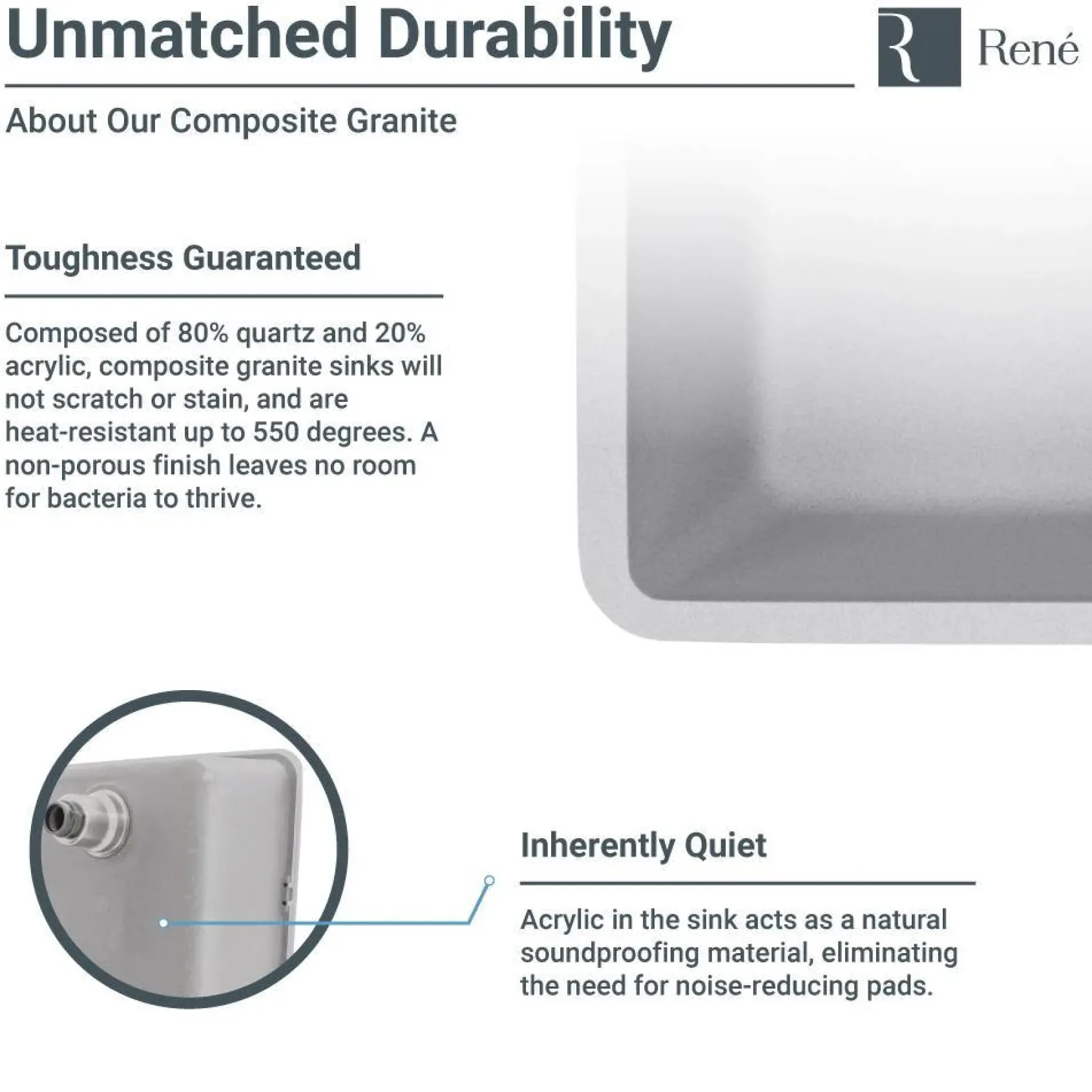 Rene 33" Composite Granite Kitchen Sink, Pewter, R3-1006-PWT-ST-CGS